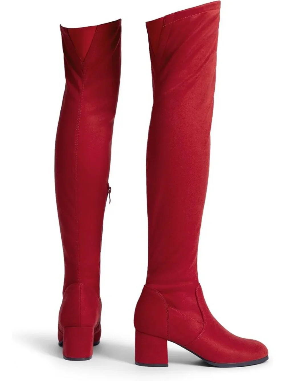Women's Red Faux Suede Fall Chunky Heel Over The Knee Thigh High Boots